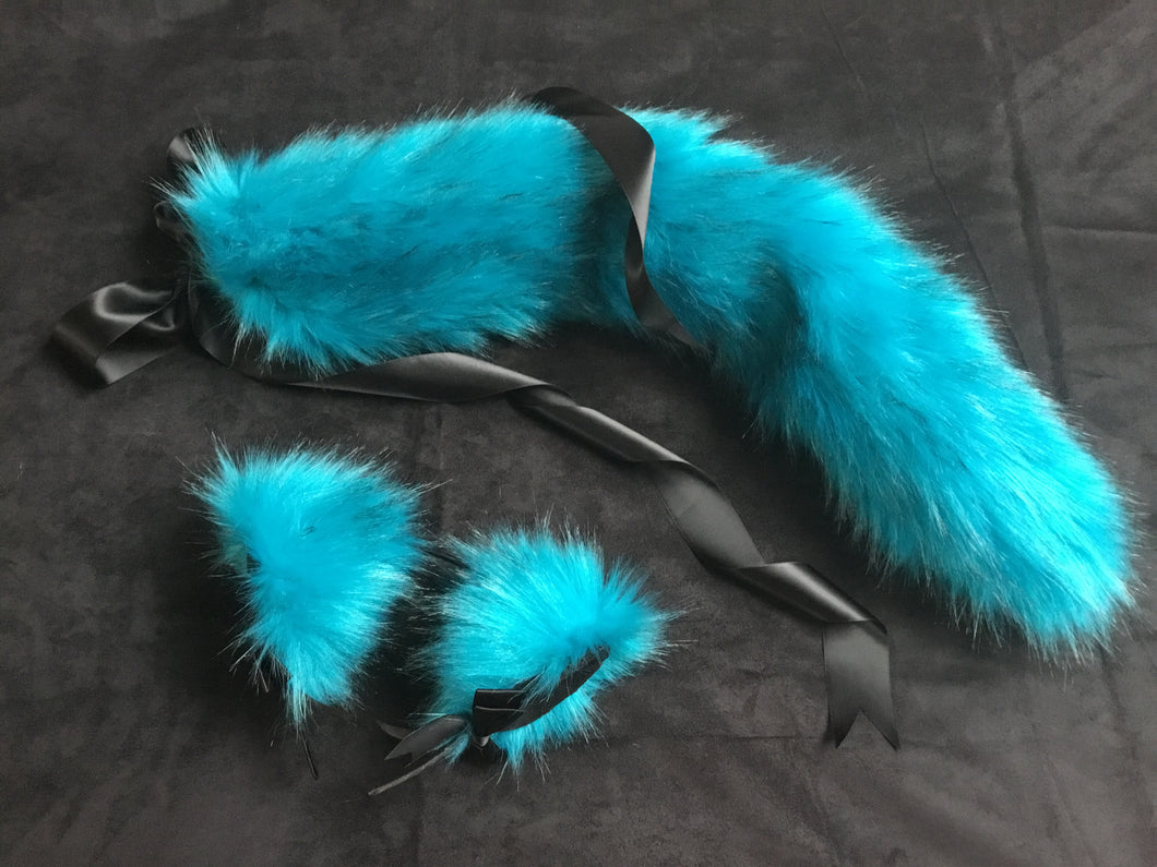 Gorgeous Turquoise Black Kitten / Wolf Play Set BDSM