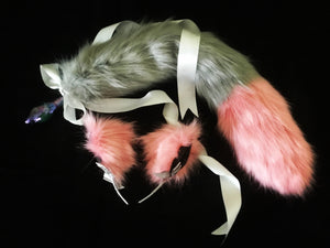 Luxurious Grey And Rose Pink , Pet play Set, with glass plug.