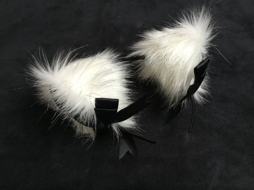 Stunning Artic White & BlackKitten/Wolf  Ears, BDSM.