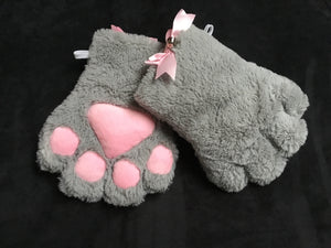 Beautiful Grey & Pink Faux Fur Gloves, Cosplay,Kawaii,