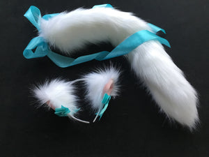 Stunning Turquoise White Kitten / Wolf Play Set, BDSM