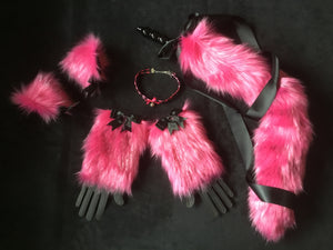Sexy Hot Pink & Black Pet play Set , with cuffs , and plug, collar,