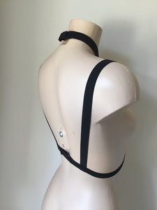 Alluring Elasticated Body Harness- Bralet, With Choker