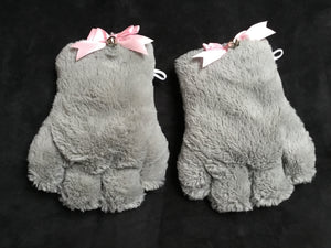 Beautiful Grey & Pink Faux Fur Gloves, Cosplay,Kawaii,