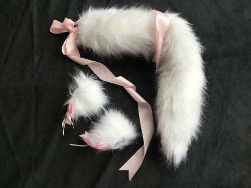 Luxurious White - Baby Pink Kitten/ Wolf Play Set, BDSM, Cosplay.